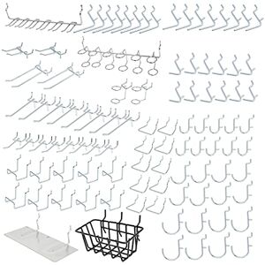 Hiltex 53108 100 Piece Metal Peg board Hooks and Accessories Set, Pegboard Hooks Assortment, Bins & Hooks for Crafts, Organizer for Garage, Peg Board Tool Utility Hooks, 1/4 Pegboard Hooks Accessories Hiltex 53108 100 Piece Metal Peg board Hooks and Accessories Set, Pegboard Hooks Assortment, Bins & Hooks for Crafts, Organizer for Garage, Peg Board Tool Utility Hooks, 1/4 Pegboard Hooks Accessories