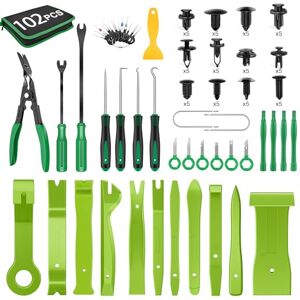 GOOACC 102Pcs Trim Removal Tool, Auto Push Pin Nylon Bumper Retainer Clip Set Fastener Terminal Remover Tool Round Handle Crowbar Kit Car/Radio Panel, Green GOOACC 102Pcs Trim Removal Tool, Auto Push Pin Nylon Bumper Retainer Clip Set Fastener Terminal Remover Tool Round Handle Crowbar Kit Car/Radio Panel, Green