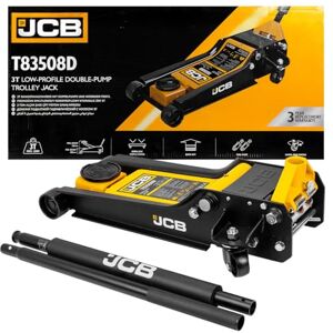 JCB Hydraulic Trolley Jack, 3 Tonnes Capacity, 98-535mm Lift Height, Yellow/Black JCB Hydraulic Trolley Jack, 3 Tonnes Capacity, 98-535mm Lift Height, Yellow/Black