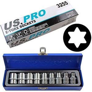 US PRO Tools 9pc 1/2" Dr Female Torx E-TRX Star Socket Set E10-E24 B3255 US PRO Tools 9pc 1/2" Dr Female Torx E-TRX Star Socket Set E10-E24 B3255
