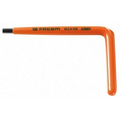 Facom 83.5AVSE Hexagonal Allen Wrench, 90 g, Bent, SW 5, Length 125 mm, 1000 Volt, Pack of 1 Facom 83.5AVSE Hexagonal Allen Wrench, 90 g, Bent, SW 5, Length 125 mm, 1000 Volt, Pack of 1
