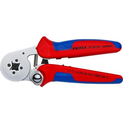 KNIPEX Self-Adjusting Crimping Pliers for Wire Ferrules with Lateral Access Chrome-Plated with Multi-Component Handles 180 mm, 97 55 04 KNIPEX Self-Adjusting Crimping Pliers for Wire Ferrules with Lateral Access Chrome-Plated with Multi-Component Handles 180 mm, 97 55 04
