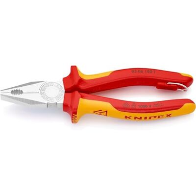 KNIPEX Combination Pliers in Blister Chrome-Plated Insulated with Multi-Component Grips, VDE-Tested with Integrated Insulated Tether, 03 06 180 T BK KNIPEX Combination Pliers in Blister Chrome-Plated Insulated with Multi-Component Grips, VDE-Tested with Integrated Insulated Tether, 03 06 180 T BK