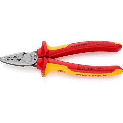 KNIPEX Crimping Pliers for Wire Ferrules Self-Service Card Insulated with Multi-Component Grips, VDE-Tested 180 mm, 97 78 180 SB KNIPEX Crimping Pliers for Wire Ferrules Self-Service Card Insulated with Multi-Component Grips, VDE-Tested 180 mm, 97 78 180 SB