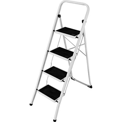 BAKAJI Square Folding Ladder, Space-Saving Ladder with 4 Non-Slip Steps and Safety Handle Steel Frame and Rubber Coating Maximum Load 150 kg BAKAJI Square Folding Ladder, Space-Saving Ladder with 4 Non-Slip Steps and Safety Handle Steel Frame and Rubber Coating Maximum Load 150 kg