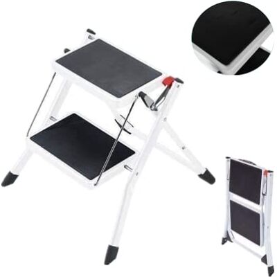 Qimu 2 Step Ladder Heavy Duty Steel,Portable Folding Step Stool with Anti-Slip Mat Tread,Foldable Stepladder Kitchen Ladders Stools,Max Loading 150kg Qimu 2 Step Ladder Heavy Duty Steel,Portable Folding Step Stool with Anti-Slip Mat Tread,Foldable Stepladder Kitchen Ladders Stools,Max Loading 150kg