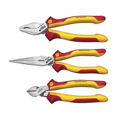 Wiha Z 99 0 09 001 Industrial Electric, (38637) Includes insulated diagonal cutters, combination pliers and needle nose pliers tested to 10,000V AC. Wiha Z 99 0 09 001 Industrial Electric, (38637) Includes insulated diagonal cutters, combination pliers and needle nose pliers tested to 10,000V AC.