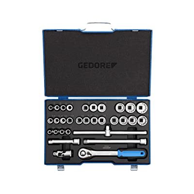 GEDORE 31-piece Socket spanner set, Bi-hex, 1/2", Tool, Ratchet with lever reverse Allen, for Automotive, D19 XMAU 20 GEDORE 31-piece Socket spanner set, Bi-hex, 1/2", Tool, Ratchet with lever reverse Allen, for Automotive, D19 XMAU 20