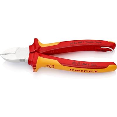 KNIPEX Diagonal Cutter Chrome-Plated Insulated with Multi-Component Grips, VDE-Tested with Integrated Insulated Tether Attachment Point, 70 06 180 T KNIPEX Diagonal Cutter Chrome-Plated Insulated with Multi-Component Grips, VDE-Tested with Integrated Insulated Tether Attachment Point, 70 06 180 T