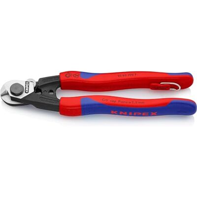 KNIPEX Wire Rope Cutter Forged in Blister with Multi-Component Grips, with Integrated Tether Attachment Point for a Tool Tether 190 mm, 95 62 190 T BK KNIPEX Wire Rope Cutter Forged in Blister with Multi-Component Grips, with Integrated Tether Attachment Point for a Tool Tether 190 mm, 95 62 190 T BK