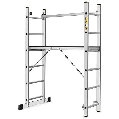 DRABEST PRO 3-in-1 Aluminium Ladder Scaffolding, Folding Ladder, Multi-Purpose Ladder with Work Platform and Bucket Hook Height Adjustable, Foldable Aluminium Ladder for Construction, Garden, DRABEST PRO 3-in-1 Aluminium Ladder Scaffolding, Folding Ladder, Multi-Purpose Ladder with Work Platform and Bucket Hook Height Adjustable, Foldable Aluminium Ladder for Construction, Garden,