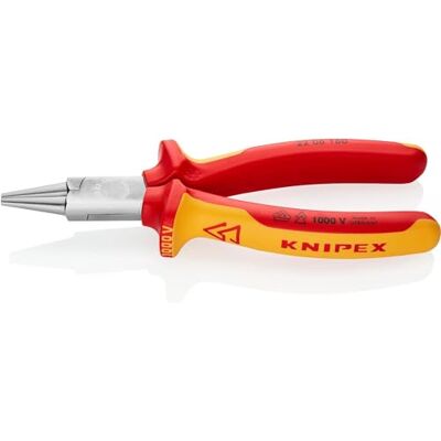 KNIPEX Round Nose Pliers Chrome-Plated Insulated with Multi-Component Grips, VDE-Tested 160 mm, 22 06 160 KNIPEX Round Nose Pliers Chrome-Plated Insulated with Multi-Component Grips, VDE-Tested 160 mm, 22 06 160
