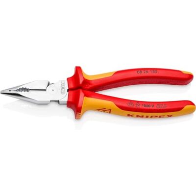 KNIPEX Needle-Nose Combination Pliers Chrome-Plated Insulated with Multi-Component Grips, VDE-Tested 185 mm, 08 26 185 KNIPEX Needle-Nose Combination Pliers Chrome-Plated Insulated with Multi-Component Grips, VDE-Tested 185 mm, 08 26 185