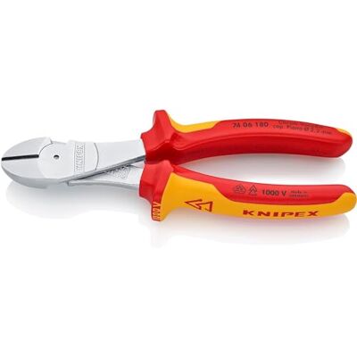 KNIPEX High Leverage Diagonal Cutter Self-Service Card Chrome-Plated Insulated with Multi-Component Grips, VDE-Tested 180 mm, 74 06 180 SB KNIPEX High Leverage Diagonal Cutter Self-Service Card Chrome-Plated Insulated with Multi-Component Grips, VDE-Tested 180 mm, 74 06 180 SB