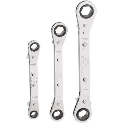 KLEIN TOOLS 68244 Fully Reversible Ratcheting Offset Box Wrench Set, 3-Piece, Yellow KLEIN TOOLS 68244 Fully Reversible Ratcheting Offset Box Wrench Set, 3-Piece, Yellow