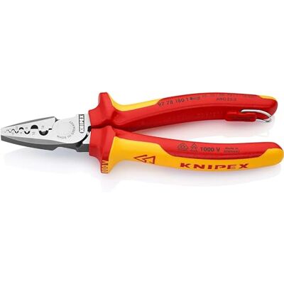 KNIPEX Crimping Pliers for Wire Ferrules in Blister Insulated with Multi-Component Grips, VDE-Tested with Integrated Insulated Tether, 97 78 180 T BK KNIPEX Crimping Pliers for Wire Ferrules in Blister Insulated with Multi-Component Grips, VDE-Tested with Integrated Insulated Tether, 97 78 180 T BK