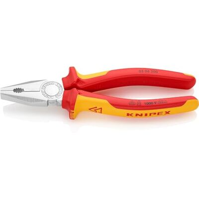 KNIPEX Combination Pliers Chrome-Plated Insulated with Multi-Component Grips, VDE-Tested 200 mm, 03 06 200 KNIPEX Combination Pliers Chrome-Plated Insulated with Multi-Component Grips, VDE-Tested 200 mm, 03 06 200