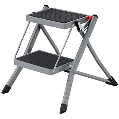 SONGMICS GSL002GY01 2 Step Ladder Folding Step Stool 20 cm Width Non-Slip Rubber with Handle 150 kg Load Steel Grey and Black SONGMICS GSL002GY01 2 Step Ladder Folding Step Stool 20 cm Width Non-Slip Rubber with Handle 150 kg Load Steel Grey and Black