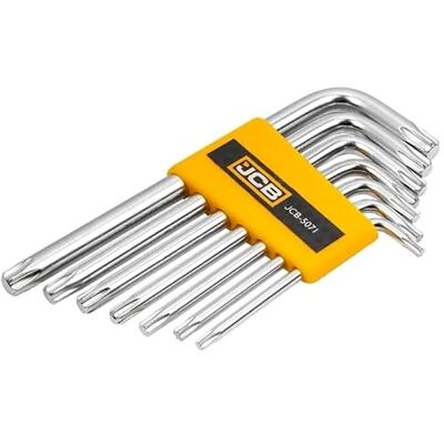 JCB Torx Key Set T10–T40 (7 Piece) – Precision Star Key Wrench Set with T-Handle Grip for Bikes, Machinery, Assembly & Workshop Maintenance Professional Hand Tools JCB Torx Key Set T10–T40 (7 Piece) – Precision Star Key Wrench Set with T-Handle Grip for Bikes, Machinery, Assembly & Workshop Maintenance Professional Hand Tools