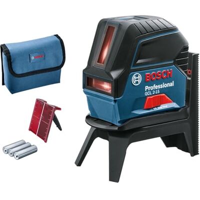 Bosch Cross line Laser GCL 2-15 (red Laser, Interior, with Plumb Points, Working Range: 15 m, 3 x AA Batteries, RM 1 Rotating Mount, Laser Target Plate, Protective Bag) Bosch Cross line Laser GCL 2-15 (red Laser, Interior, with Plumb Points, Working Range: 15 m, 3 x AA Batteries, RM 1 Rotating Mount, Laser Target Plate, Protective Bag)