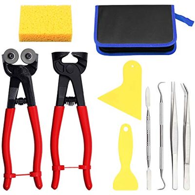 SPEEDWOX 10PCS Mosaic Tools Kit Heavy Duty Glass Mosaic Nippers Tile Cutting Pliers Set with Tweezers Scrapers Double-Ended Hook Spatula Sponge Leather Zipper Bag Stained Glass Tools SPEEDWOX 10PCS Mosaic Tools Kit Heavy Duty Glass Mosaic Nippers Tile Cutting Pliers Set with Tweezers Scrapers Double-Ended Hook Spatula Sponge Leather Zipper Bag Stained Glass Tools