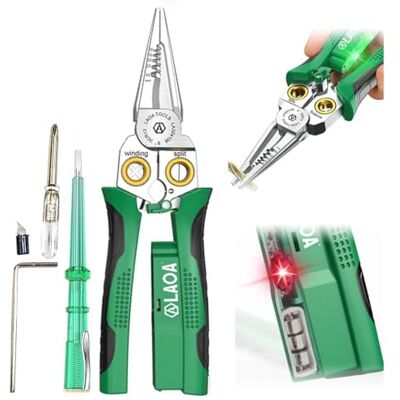 LAOA Wire Stripper with Electricity Measurement Function,8-in-1 Wire Stripping Pliers for Cutting and Pulling Wires, Cable Scissors for Scraping and Pressing Wires,with Voltage Test (LA324108) LAOA Wire Stripper with Electricity Measurement Function,8-in-1 Wire Stripping Pliers for Cutting and Pulling Wires, Cable Scissors for Scraping and Pressing Wires,with Voltage Test (LA324108)