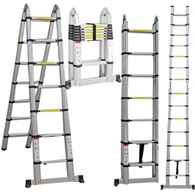 TUFFMATE Telescopic Ladder 5m Multi Purpose with Stabiliser, 2.4m+2.4m, A Frame or Straight, Multi Purpose Combination Step Ladder, Extension Ladder EN131 Standards TUFFMATE Telescopic Ladder 5m Multi Purpose with Stabiliser, 2.4m+2.4m, A Frame or Straight, Multi Purpose Combination Step Ladder, Extension Ladder EN131 Standards