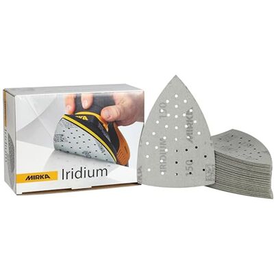 Mirka Iridium Sanding Triangle Premium Sandpaper 100x152x152mm 36-hole Hook & loop, Grit 150, 50 pcs/For sanding paint, putty, primer, wood, steel, mineral materials, plastic. Mirka Iridium Sanding Triangle Premium Sandpaper 100x152x152mm 36-hole Hook & loop, Grit 150, 50 pcs/For sanding paint, putty, primer, wood, steel, mineral materials, plastic.