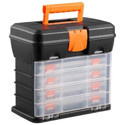 VonHaus Utility Tool Box Storage Organiser Case with 4 Drawers & Adjustable Dividers Plastic Multi Tool Box Organiser with 4 Compartment Drawers Ideal for DIY Tools and Accessories Storage VonHaus Utility Tool Box Storage Organiser Case with 4 Drawers & Adjustable Dividers Plastic Multi Tool Box Organiser with 4 Compartment Drawers Ideal for DIY Tools and Accessories Storage