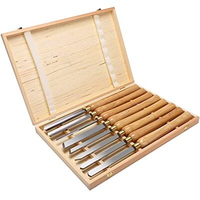SEEHA 8 Piece Wood Turning Tools, Woodworking Lathe Chisel with Blade Hardwood Handles, Wooden Case,High Speed Steel Gouge Set for Beginners to Intermediate Artisans SEEHA 8 Piece Wood Turning Tools, Woodworking Lathe Chisel with Blade Hardwood Handles, Wooden Case,High Speed Steel Gouge Set for Beginners to Intermediate Artisans