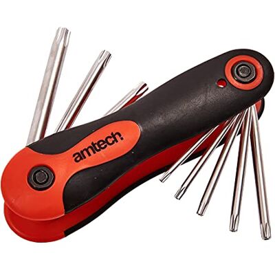 Amtech 8pc Folding Torx Key Set (T9 T40), Chrome Vanadium Steel with Satin Finish & Soft-Grip Handle for Automotive, Furniture & DIY Projects Amtech 8pc Folding Torx Key Set (T9 T40), Chrome Vanadium Steel with Satin Finish & Soft-Grip Handle for Automotive, Furniture & DIY Projects