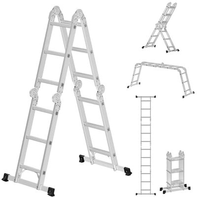 SONGMICS 3.5 m Ladder, Multi-Purpose Aluminium Ladder with 2 Metal Plates and 12 Steps, Articulated, Holds up to 150 kg, Silver GLT36M SONGMICS 3.5 m Ladder, Multi-Purpose Aluminium Ladder with 2 Metal Plates and 12 Steps, Articulated, Holds up to 150 kg, Silver GLT36M
