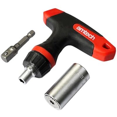 Amtech I6355 Ratchet T-Handle with Universal pin Drive Socket Amtech I6355 Ratchet T-Handle with Universal pin Drive Socket