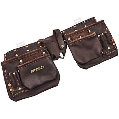 Amtech 12 Pocket Heavy Duty Leather Tool Belt, Oil-Tanned Leather with Tape Holder, Dual Hammer Loops and Adjustable Belt for Professional Use. Amtech 12 Pocket Heavy Duty Leather Tool Belt, Oil-Tanned Leather with Tape Holder, Dual Hammer Loops and Adjustable Belt for Professional Use.