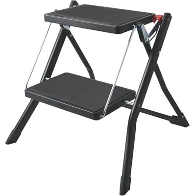 WELL HOME MOBILIARIO & DECORACIÓN Well Home Folding Ladder with 2 Steps in Black Steel, Non-Slip and Lightweight WELL HOME MOBILIARIO & DECORACIÓN Well Home Folding Ladder with 2 Steps in Black Steel, Non-Slip and Lightweight