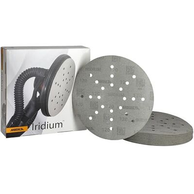 Mirka Iridium Sandpaper Ø 225mm Hook & loop, Grit 120/25 pcs/For drywall sanders, wall and ceiling sanders/Sanding of paint, putty, primer, wood, steel, mineral materials, plastic, glass fibre Mirka Iridium Sandpaper Ø 225mm Hook & loop, Grit 120/25 pcs/For drywall sanders, wall and ceiling sanders/Sanding of paint, putty, primer, wood, steel, mineral materials, plastic, glass fibre