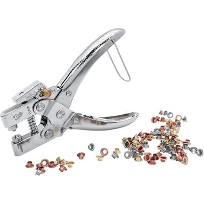 Rapid RP05 Eyelet Pliers Set with Hole Punch – Includes 105 Eyelets (4mm); Chrome-Plated, for Leather; Textiles; Shoes, Canvas – 2-in-1 Eyelet Pliers and Hole Punch Rapid RP05 Eyelet Pliers Set with Hole Punch – Includes 105 Eyelets (4mm); Chrome-Plated, for Leather; Textiles; Shoes, Canvas – 2-in-1 Eyelet Pliers and Hole Punch