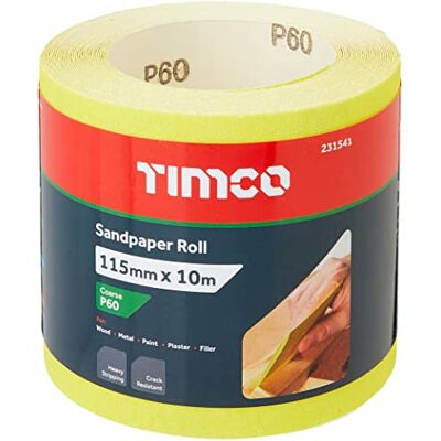 TIMCO 60 Grit Sandpaper Roll Yellow 115mm x 10m TIMCO 60 Grit Sandpaper Roll Yellow 115mm x 10m