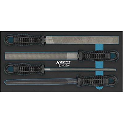 Hazet File Set 163-426/4 I 4-Piece Set with 1x Flat Blunt, 1x Half Round, 1x Round and 1x Triangular I Infinite Combination Possibilities I with Safety Insert System Hazet File Set 163-426/4 I 4-Piece Set with 1x Flat Blunt, 1x Half Round, 1x Round and 1x Triangular I Infinite Combination Possibilities I with Safety Insert System