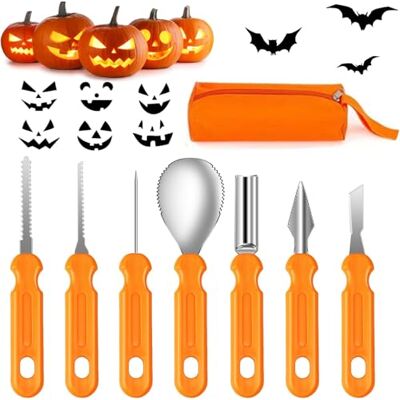 Mengine Halloween Pumpkin Carving Kit, 7 Piece Set Professional Pumpkin Carving Tools Heavy Duty Stainless Steel with Stencils and Storage Bag for Halloween Pumpkin Decorative Mengine Halloween Pumpkin Carving Kit, 7 Piece Set Professional Pumpkin Carving Tools Heavy Duty Stainless Steel with Stencils and Storage Bag for Halloween Pumpkin Decorative
