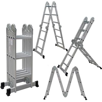 TUFFMATE Combination Ladder 3.6m 14 in 1 Multi Position Aluminium Folding Scaffold TUFFMATE Combination Ladder 3.6m 14 in 1 Multi Position Aluminium Folding Scaffold