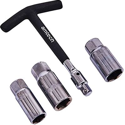 Amtech 4pc T-Bar Spark Plug Wrench Set, Includes 3 Spark Plug Sockets (16, 18 & 21 mm) with T-Handle & Internal Sleeves for Damage-Free Plug Removal Amtech 4pc T-Bar Spark Plug Wrench Set, Includes 3 Spark Plug Sockets (16, 18 & 21 mm) with T-Handle & Internal Sleeves for Damage-Free Plug Removal