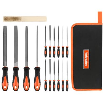 ValueMax 17-Piece File Set, 4 Large Files and 12 Needle Files, Flat/Round/Half-Round/Triangular/Square Files with Metal Brush, Files for Metal, Wood, Plastic ValueMax 17-Piece File Set, 4 Large Files and 12 Needle Files, Flat/Round/Half-Round/Triangular/Square Files with Metal Brush, Files for Metal, Wood, Plastic