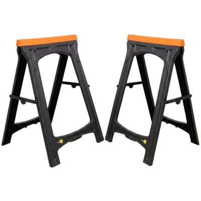 eSkde Folding Saw Horse Twin Pack, Black and Orange, Plastic, 250kg Capacity, Folds Flat for Storage, 2 Pack eSkde Folding Saw Horse Twin Pack, Black and Orange, Plastic, 250kg Capacity, Folds Flat for Storage, 2 Pack