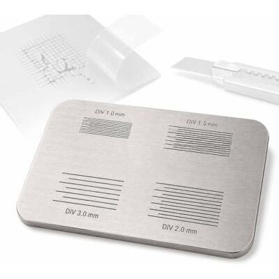 AMQYDT Cross Cutting Rule, Cross Cut Guide Adhesion Tester, With 1/1.5/2/3mm Grid Stencils, Stainless‑steel Body With Magnifier, For Wood, Plastic & Metal AMQYDT Cross Cutting Rule, Cross Cut Guide Adhesion Tester, With 1/1.5/2/3mm Grid Stencils, Stainless‑steel Body With Magnifier, For Wood, Plastic & Metal