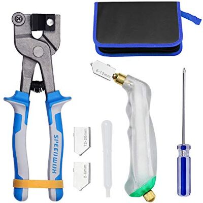 SPEEDWOX 8PCS Mosaic Making Kit Heavy Duty 8 Inch Glass Tile Nippers Pistol Grip Oil Feed Glass Cutter Set with 3 Size Cutter Head Oil Dropper Screwdriver Leather Zipper Bag SPEEDWOX 8PCS Mosaic Making Kit Heavy Duty 8 Inch Glass Tile Nippers Pistol Grip Oil Feed Glass Cutter Set with 3 Size Cutter Head Oil Dropper Screwdriver Leather Zipper Bag