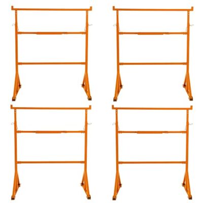 T-Mech Trestle Stand x 4 Heavy Duty Builders Trestles Twin Pack Portable Saw Horse Work Table Bench Adjustable Height 105-185cm Non Slip Feet 200kg Load Capacity Each Powder Coated Steel Tool Tray Hooks T-Mech Trestle Stand x 4 Heavy Duty Builders Trestles Twin Pack Portable Saw Horse Work Table Bench Adjustable Height 105-185cm Non Slip Feet 200kg Load Capacity Each Powder Coated Steel Tool Tray Hooks