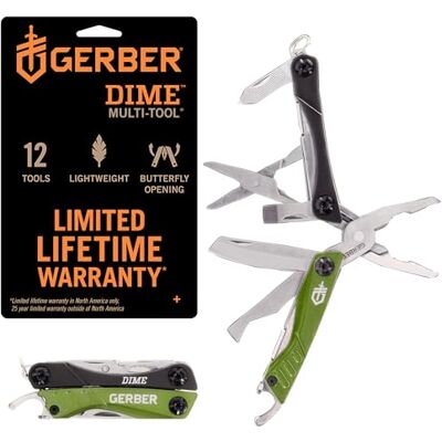 Gerber 1027828 Dime Mini Multi Tool Green, 13.97 cm*15.24 cm*1.52 cm stocking stuffers, gifts for men, Needle nose pliers, EDC pocket knife, bottle opener, 12 tools, compact camping gear Gerber 1027828 Dime Mini Multi Tool Green, 13.97 cm*15.24 cm*1.52 cm stocking stuffers, gifts for men, Needle nose pliers, EDC pocket knife, bottle opener, 12 tools, compact camping gear