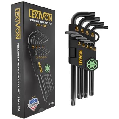 LEXIVON Torx Wrench Set, 9-Piece Premium Star Keys, L-Shaped Long Arm Design, Sizes T10 to T50, Industrial-Grade S2 Alloy Steel (LX-130T) LEXIVON Torx Wrench Set, 9-Piece Premium Star Keys, L-Shaped Long Arm Design, Sizes T10 to T50, Industrial-Grade S2 Alloy Steel (LX-130T)