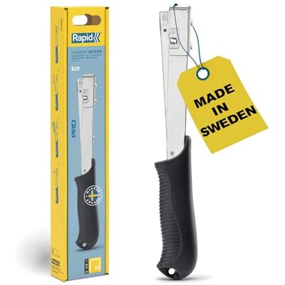 Rapid Pro R19E Hammer Tacker for Labels/Posters/Textiles, Strong All-Steel Construction, Lightweight Hammer Stapler, Uses Finewire Staples No. 13, 4-6mm, Box (5001693) Rapid Pro R19E Hammer Tacker for Labels/Posters/Textiles, Strong All-Steel Construction, Lightweight Hammer Stapler, Uses Finewire Staples No. 13, 4-6mm, Box (5001693)